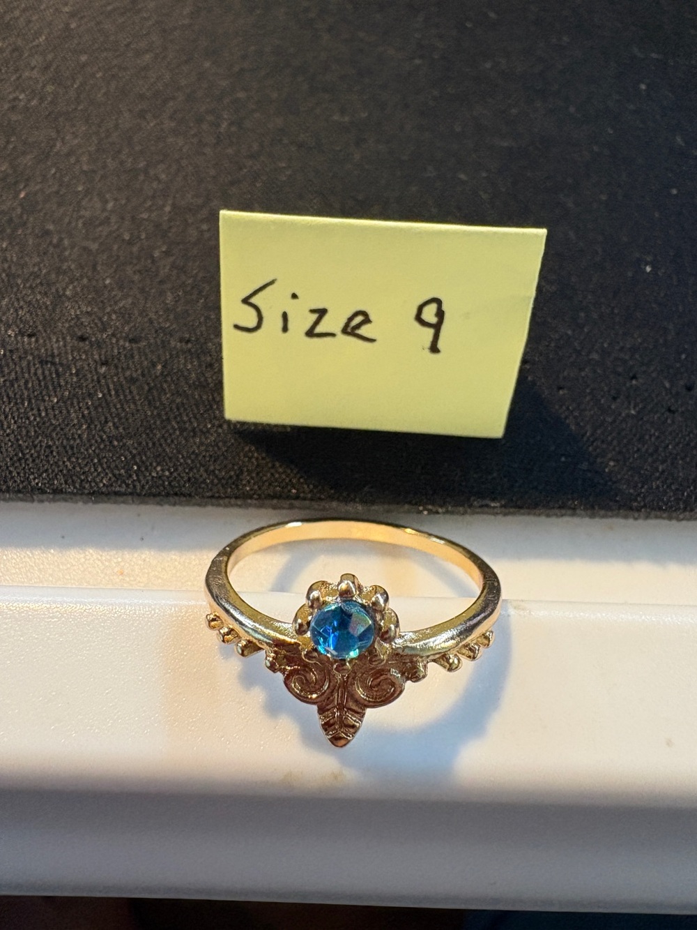 Gold-Tone Ring with Blue Gemstone - Women's Size 9